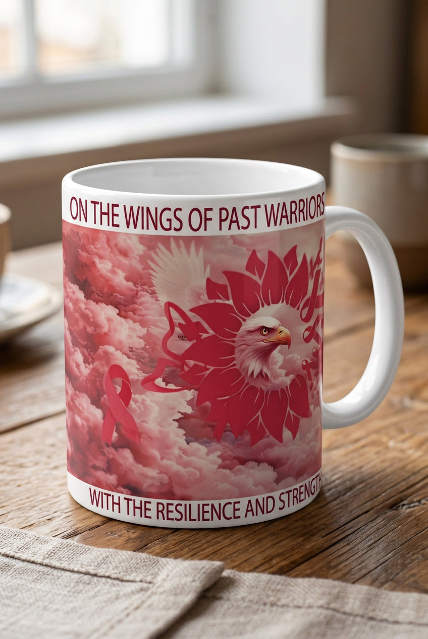 Standing on Warriors breast cancer awareness coffee mug.