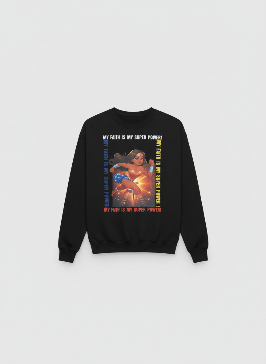 Black, L My Faith is my superpower superhero sweatshirt